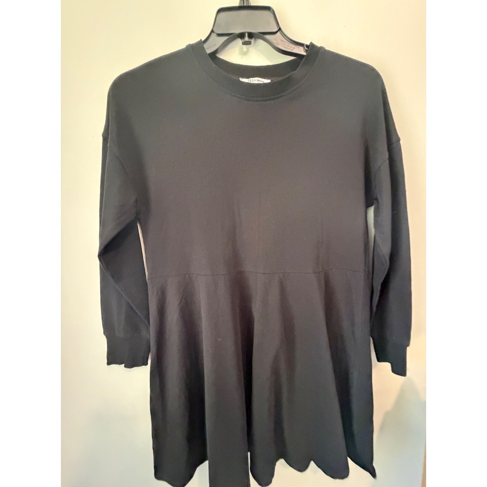 Zara Trafaluc Black Long Sleeve Peplum Mini Dress Crew Neck Sweatshirt Style S
